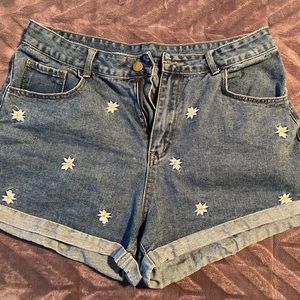 Daisy Embroidered High Waisted Shorts